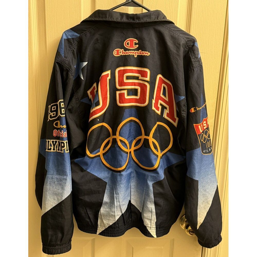 USA 1996 OLYMPIC GAMES ATLANTA ALL OVER PRINT JACKET WINDBREAKER CHAMPION Large - Picture 9 of 9